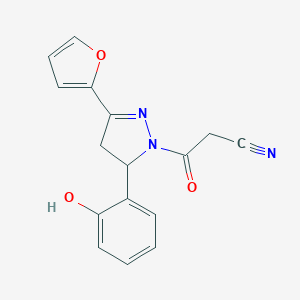 molecular formula C16H13N3O3 B497390 3-[3-(2-furyl)-5-(2-hydroxyphenyl)-4,5-dihydro-1H-pyrazol-1-yl]-3-oxopropanenitrile 