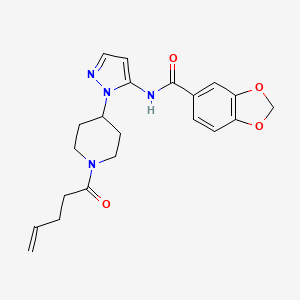 molecular formula C21H24N4O4 B4973938 N-{1-[1-(4-pentenoyl)-4-piperidinyl]-1H-pyrazol-5-yl}-1,3-benzodioxole-5-carboxamide 