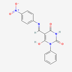 molecular formula C17H12N4O5 B4973997 5-{[(4-nitrophenyl)amino]methylene}-1-phenyl-2,4,6(1H,3H,5H)-pyrimidinetrione 