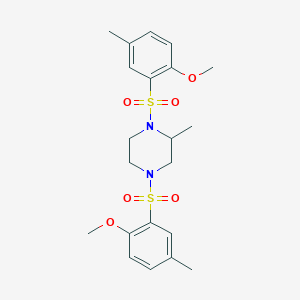 molecular formula C21H28N2O6S2 B497419 1,4-Bis[(2-methoxy-5-methylphenyl)sulfonyl]-2-methylpiperazine CAS No. 398996-50-4