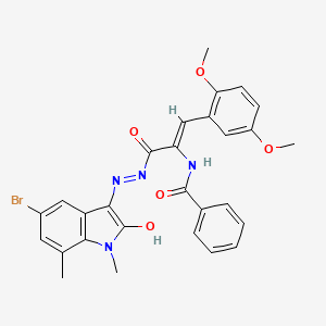 molecular formula C28H25BrN4O5 B4974505 N-[1-{[2-(5-bromo-1,7-dimethyl-2-oxo-1,2-dihydro-3H-indol-3-ylidene)hydrazino]carbonyl}-2-(2,5-dimethoxyphenyl)vinyl]benzamide 
