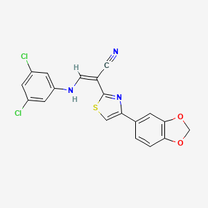 molecular formula C19H11Cl2N3O2S B4974513 2-[4-(1,3-benzodioxol-5-yl)-1,3-thiazol-2-yl]-3-[(3,5-dichlorophenyl)amino]acrylonitrile 