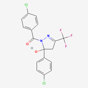 molecular formula C17H11Cl2F3N2O2 B4974556 1-(4-chlorobenzoyl)-5-(4-chlorophenyl)-3-(trifluoromethyl)-4,5-dihydro-1H-pyrazol-5-ol 