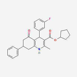 molecular formula C28H28FNO3 B4974601 cyclopentyl 4-(3-fluorophenyl)-2-methyl-5-oxo-7-phenyl-1,4,5,6,7,8-hexahydro-3-quinolinecarboxylate 