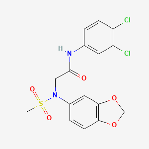 molecular formula C16H14Cl2N2O5S B4974695 N~2~-1,3-benzodioxol-5-yl-N~1~-(3,4-dichlorophenyl)-N~2~-(methylsulfonyl)glycinamide 