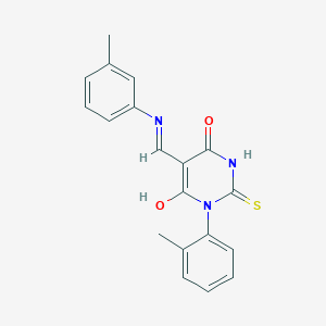 molecular formula C19H17N3O2S B4974960 1-(2-methylphenyl)-5-{[(3-methylphenyl)amino]methylene}-2-thioxodihydro-4,6(1H,5H)-pyrimidinedione 