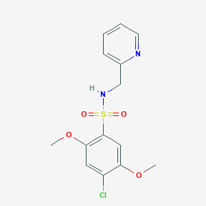 molecular formula C14H15ClN2O4S B497503 4-Chloro-2,5-dimethoxy-N-pyridin-2-ylmethyl-benzenesulfonamide CAS No. 701274-68-2