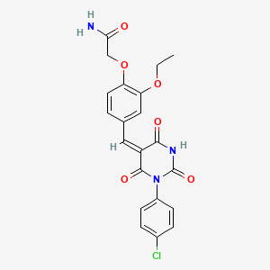 molecular formula C21H18ClN3O6 B4975072 2-(4-{[1-(4-chlorophenyl)-2,4,6-trioxotetrahydro-5(2H)-pyrimidinylidene]methyl}-2-ethoxyphenoxy)acetamide 
