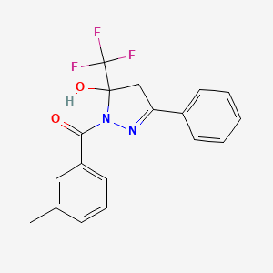 molecular formula C18H15F3N2O2 B4975245 1-(3-methylbenzoyl)-3-phenyl-5-(trifluoromethyl)-4,5-dihydro-1H-pyrazol-5-ol 