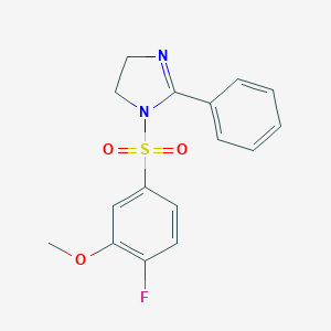 molecular formula C16H15FN2O3S B497533 1-((4-fluoro-3-methoxyphenyl)sulfonyl)-2-phenyl-4,5-dihydro-1H-imidazole CAS No. 717892-66-5
