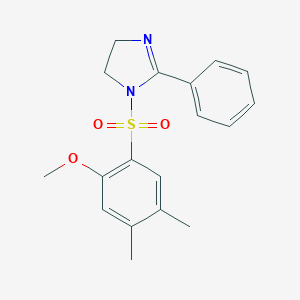 molecular formula C18H20N2O3S B497539 1-((2-methoxy-4,5-dimethylphenyl)sulfonyl)-2-phenyl-4,5-dihydro-1H-imidazole CAS No. 902249-35-8
