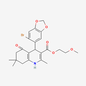 molecular formula C23H26BrNO6 B4975392 2-methoxyethyl 4-(6-bromo-1,3-benzodioxol-5-yl)-2,7,7-trimethyl-5-oxo-1,4,5,6,7,8-hexahydro-3-quinolinecarboxylate 