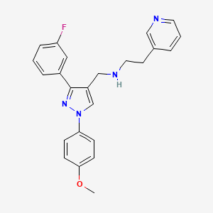 molecular formula C24H23FN4O B4975397 N-{[3-(3-fluorophenyl)-1-(4-methoxyphenyl)-1H-pyrazol-4-yl]methyl}-2-(3-pyridinyl)ethanamine 