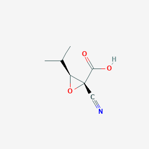 molecular formula C7H9NO3 B049756 Oxiranecarboxylic acid, 2-cyano-3-(1-methylethyl)-, trans-(9CI) CAS No. 113966-59-9