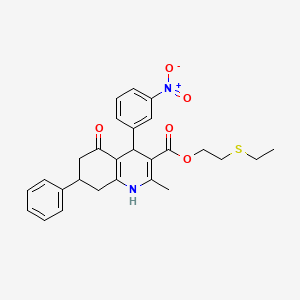 molecular formula C27H28N2O5S B4976073 2-(Ethylsulfanyl)ethyl 2-methyl-4-(3-nitrophenyl)-5-oxo-7-phenyl-1,4,5,6,7,8-hexahydroquinoline-3-carboxylate 