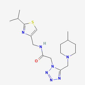 molecular formula C17H27N7OS B4976205 N-[(2-isopropyl-1,3-thiazol-4-yl)methyl]-2-{5-[(4-methyl-1-piperidinyl)methyl]-1H-tetrazol-1-yl}acetamide 