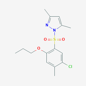 molecular formula C15H19ClN2O3S B497648 1-[(3,5-Dimethylpyrazolyl)sulfonyl]-5-chloro-4-methyl-2-propoxybenzene CAS No. 957502-73-7