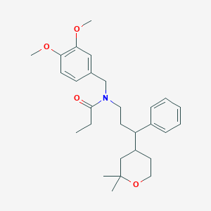 molecular formula C28H39NO4 B4976480 N-(3,4-dimethoxybenzyl)-N-[3-(2,2-dimethyltetrahydro-2H-pyran-4-yl)-3-phenylpropyl]propanamide 