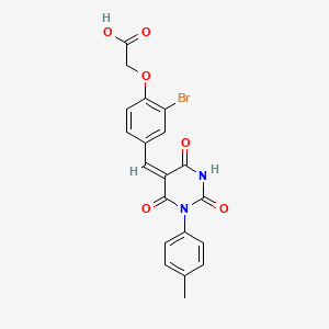 molecular formula C20H15BrN2O6 B4976482 (2-bromo-4-{[1-(4-methylphenyl)-2,4,6-trioxotetrahydro-5(2H)-pyrimidinylidene]methyl}phenoxy)acetic acid 