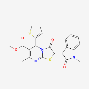 molecular formula C22H17N3O4S2 B4976509 methyl 7-methyl-2-(1-methyl-2-oxo-1,2-dihydro-3H-indol-3-ylidene)-3-oxo-5-(2-thienyl)-2,3-dihydro-5H-[1,3]thiazolo[3,2-a]pyrimidine-6-carboxylate 