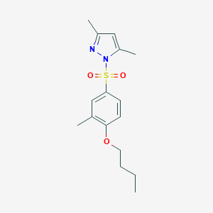 molecular formula C16H22N2O3S B497668 1-[(4-Butoxy-3-methylphenyl)sulfonyl]-3,5-dimethylpyrazole CAS No. 957502-75-9