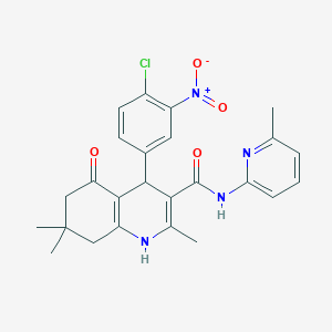 molecular formula C25H25ClN4O4 B4976825 4-(4-chloro-3-nitrophenyl)-2,7,7-trimethyl-N-(6-methyl-2-pyridinyl)-5-oxo-1,4,5,6,7,8-hexahydro-3-quinolinecarboxamide CAS No. 361195-01-9
