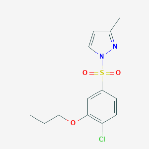 molecular formula C13H15ClN2O3S B497685 1-[(4-chloro-3-propoxyphenyl)sulfonyl]-3-methyl-1H-pyrazole CAS No. 944780-41-0