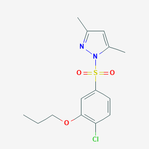 molecular formula C14H17ClN2O3S B497686 1-[(4-chloro-3-propoxyphenyl)sulfonyl]-3,5-dimethyl-1H-pyrazole CAS No. 944782-33-6