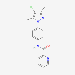 molecular formula C17H15ClN4O B4976923 N-[4-(4-chloro-3,5-dimethyl-1H-pyrazol-1-yl)phenyl]pyridine-2-carboxamide 