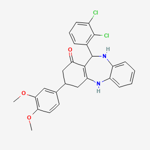 molecular formula C27H24Cl2N2O3 B4977032 11-(2,3-dichlorophenyl)-3-(3,4-dimethoxyphenyl)-2,3,4,5,10,11-hexahydro-1H-dibenzo[b,e][1,4]diazepin-1-one 