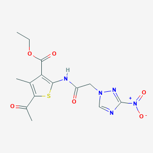 molecular formula C14H15N5O6S B4977036 ethyl 5-acetyl-4-methyl-2-{[(3-nitro-1H-1,2,4-triazol-1-yl)acetyl]amino}-3-thiophenecarboxylate 