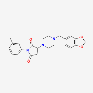 B4977200 3-[4-(1,3-benzodioxol-5-ylmethyl)-1-piperazinyl]-1-(3-methylphenyl)-2,5-pyrrolidinedione CAS No. 5931-00-0
