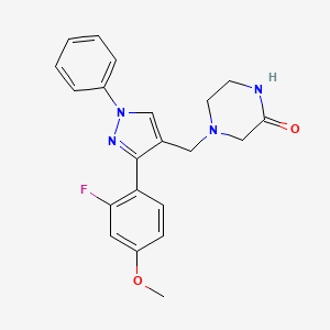 molecular formula C21H21FN4O2 B4977221 4-{[3-(2-fluoro-4-methoxyphenyl)-1-phenyl-1H-pyrazol-4-yl]methyl}-2-piperazinone 