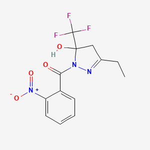 molecular formula C13H12F3N3O4 B4977418 3-ethyl-1-(2-nitrobenzoyl)-5-(trifluoromethyl)-4,5-dihydro-1H-pyrazol-5-ol 