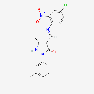 molecular formula C19H17ClN4O3 B4977438 4-{[(4-chloro-2-nitrophenyl)amino]methylene}-2-(3,4-dimethylphenyl)-5-methyl-2,4-dihydro-3H-pyrazol-3-one 