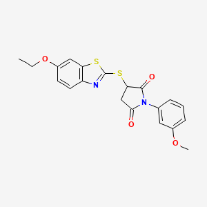 molecular formula C20H18N2O4S2 B4977451 3-[(6-ethoxy-1,3-benzothiazol-2-yl)thio]-1-(3-methoxyphenyl)-2,5-pyrrolidinedione 