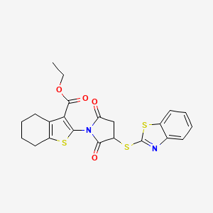 molecular formula C22H20N2O4S3 B4977502 ethyl 2-[3-(1,3-benzothiazol-2-ylthio)-2,5-dioxo-1-pyrrolidinyl]-4,5,6,7-tetrahydro-1-benzothiophene-3-carboxylate 