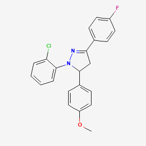 molecular formula C22H18ClFN2O B4977562 1-(2-chlorophenyl)-3-(4-fluorophenyl)-5-(4-methoxyphenyl)-4,5-dihydro-1H-pyrazole 