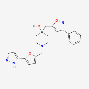 molecular formula C23H24N4O3 B4977619 4-[(3-phenyl-5-isoxazolyl)methyl]-1-{[5-(1H-pyrazol-5-yl)-2-furyl]methyl}-4-piperidinol 