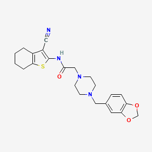 molecular formula C23H26N4O3S B4977745 2-[4-(1,3-benzodioxol-5-ylmethyl)-1-piperazinyl]-N-(3-cyano-4,5,6,7-tetrahydro-1-benzothien-2-yl)acetamide 