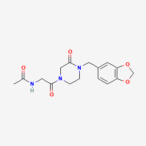 molecular formula C16H19N3O5 B4977772 N-{2-[4-(1,3-benzodioxol-5-ylmethyl)-3-oxo-1-piperazinyl]-2-oxoethyl}acetamide 