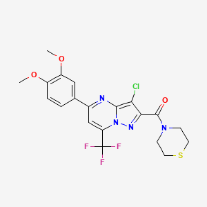 molecular formula C20H18ClF3N4O3S B4977787 3-chloro-5-(3,4-dimethoxyphenyl)-2-(4-thiomorpholinylcarbonyl)-7-(trifluoromethyl)pyrazolo[1,5-a]pyrimidine 