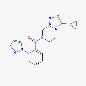 molecular formula C18H19N5O2 B4977802 N-[(5-cyclopropyl-1,2,4-oxadiazol-3-yl)methyl]-N-ethyl-2-(1H-pyrazol-1-yl)benzamide 