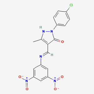 molecular formula C17H12ClN5O5 B4977952 2-(4-chlorophenyl)-4-{[(3,5-dinitrophenyl)amino]methylene}-5-methyl-2,4-dihydro-3H-pyrazol-3-one 