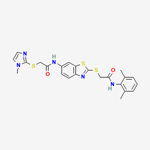 molecular formula C23H23N5O2S3 B4977979 N-[2-({2-[(2,6-dimethylphenyl)amino]-2-oxoethyl}thio)-1,3-benzothiazol-6-yl]-2-[(1-methyl-1H-imidazol-2-yl)thio]acetamide 