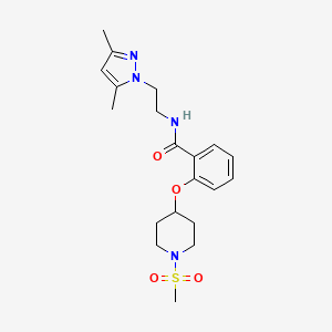 molecular formula C20H28N4O4S B4978074 N-[2-(3,5-dimethyl-1H-pyrazol-1-yl)ethyl]-2-{[1-(methylsulfonyl)-4-piperidinyl]oxy}benzamide 