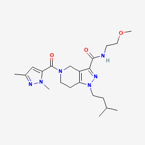 molecular formula C21H32N6O3 B4978122 5-[(1,3-dimethyl-1H-pyrazol-5-yl)carbonyl]-N-(2-methoxyethyl)-1-(3-methylbutyl)-4,5,6,7-tetrahydro-1H-pyrazolo[4,3-c]pyridine-3-carboxamide 