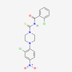 molecular formula C18H16Cl2N4O3S B4978146 2-chloro-N-{[4-(2-chloro-4-nitrophenyl)-1-piperazinyl]carbonothioyl}benzamide 