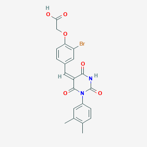 molecular formula C21H17BrN2O6 B4978165 (2-bromo-4-{[1-(3,4-dimethylphenyl)-2,4,6-trioxotetrahydro-5(2H)-pyrimidinylidene]methyl}phenoxy)acetic acid 