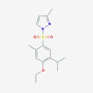 molecular formula C16H22N2O3S B497817 ethyl 2-isopropyl-5-methyl-4-[(3-methyl-1H-pyrazol-1-yl)sulfonyl]phenyl ether 
